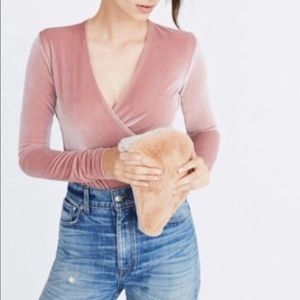 Madewell Velvet Wrap Long Sleeve Bodysuit Mauve S